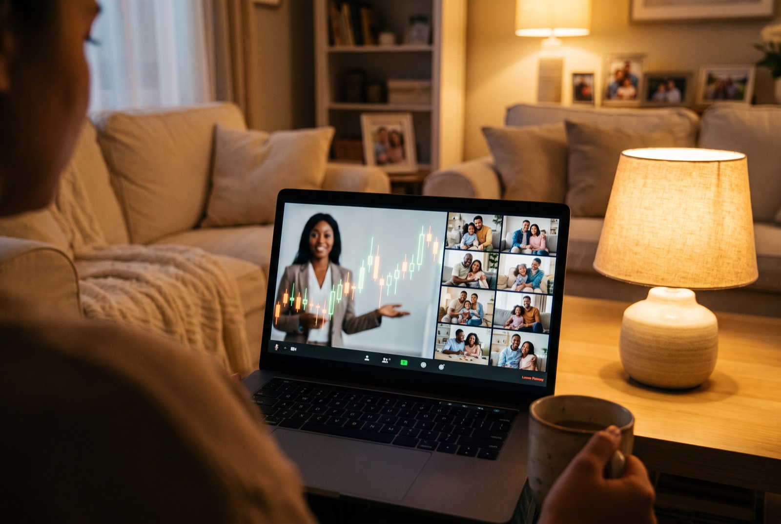 A live FIC family class — instructor teaching a chart with family video tiles
